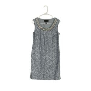 NWT R & M Richards Lace Shift Dress Size 10 Medium Gray Pearls Beaded